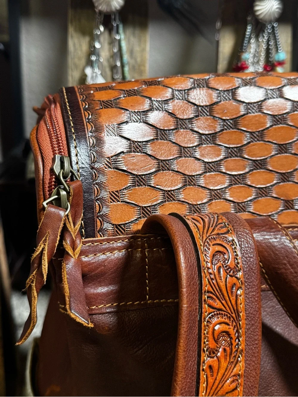 Genuine Handtooled Leather Cowhide New backpack Duck cards Western bag